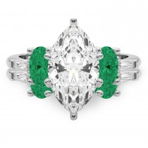 Marquise Lab Grown Diamond & Oval Emerald Bridal Set 18K White Gold (4.65ct)