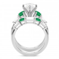 Marquise Lab Grown Diamond & Oval Emerald Bridal Set 18K White Gold (4.65ct)
