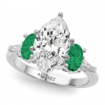Marquise Lab Grown Diamond & Oval Emerald Bridal Set 18K White Gold (4.65ct)