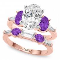 Oval Lab Grown Diamond & Amethyst Bridal Set 18K Rose Gold (4.65ct)