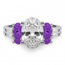 Oval Lab Grown Diamond & Amethyst Bridal Set 18K White Gold (4.65ct)