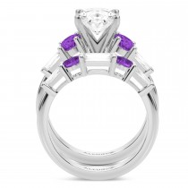 Oval Lab Grown Diamond & Amethyst Bridal Set 18K White Gold (4.65ct)