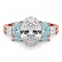 Oval Lab Grown Diamond & Aquamarine Bridal Set 18K Rose Gold (4.65ct)
