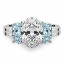 Oval Lab Grown Diamond & Aquamarine Bridal Set in Platinum (4.65ct)