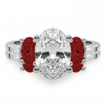 Oval Lab Grown Diamond & Garnet Bridal Set 14K White Gold (4.97ct)