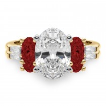 Oval Lab Grown Diamond & Garnet Bridal Set 18K Yellow Gold (4.97ct)