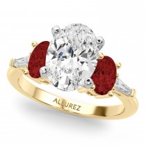 Oval Lab Grown Diamond & Garnet Bridal Set 18K Yellow Gold (4.97ct)
