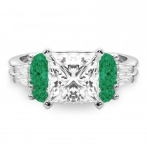 Princess Cut Lab Grown Diamond & Oval Emerald Bridal Set 18K White Gold (4.65ct)