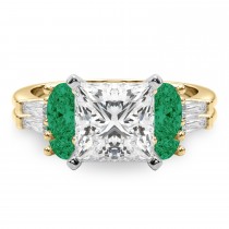 Princess Cut Lab Grown Diamond & Oval Emerald Bridal Set 18K Yellow Gold (4.65ct)