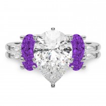 Pear Lab Grown Diamond & Oval Amethyst Bridal Set 18K White Gold (4.65ct)