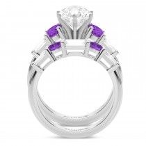 Pear Lab Grown Diamond & Oval Amethyst Bridal Set 18K White Gold (4.65ct)