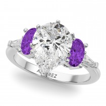 Pear Lab Grown Diamond & Oval Amethyst Bridal Set 18K White Gold (4.65ct)