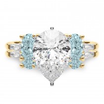 Pear Lab Grown Diamond & Oval Aquamarine Bridal Set 18K Yellow Gold (4.65ct)