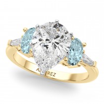 Pear Lab Grown Diamond & Oval Aquamarine Bridal Set 18K Yellow Gold (4.65ct)