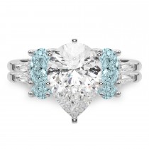 Pear Lab Grown Diamond & Oval Aquamarine Bridal Set in Palladium (4.65ct)