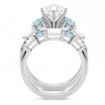Pear Lab Grown Diamond & Oval Aquamarine Bridal Set in Palladium (4.65ct)