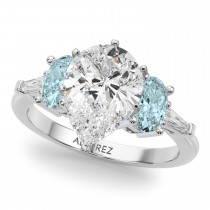 Pear Lab Grown Diamond & Oval Aquamarine Bridal Set in Palladium (4.65ct)