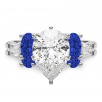 Pear Lab Grown Diamond & Oval Blue Sapphire Bridal Set 18K White Gold (5.17ct)