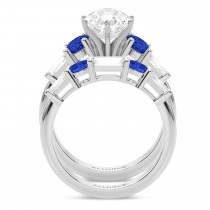 Pear Lab Grown Diamond & Oval Blue Sapphire Bridal Set in Palladium (5.17ct)