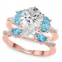 Pear Lab Grown Diamond & Oval Blue Topaz Bridal Set 14K Rose Gold (4.97ct)