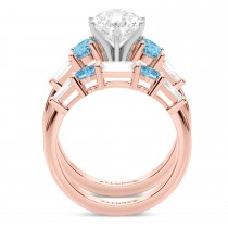 Pear Lab Grown Diamond & Oval Blue Topaz Bridal Set 14K Rose Gold (4.97ct)