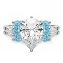 Pear Lab Grown Diamond & Oval Blue Topaz Bridal Set 18K White Gold (4.97ct)