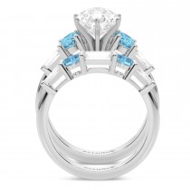 Pear Lab Grown Diamond & Oval Blue Topaz Bridal Set 18K White Gold (4.97ct)