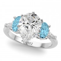 Pear Lab Grown Diamond & Oval Blue Topaz Bridal Set 18K White Gold (4.97ct)
