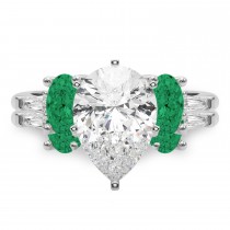 Pear Lab Grown Diamond & Oval Emerald Bridal Set 18K White Gold (4.65ct)