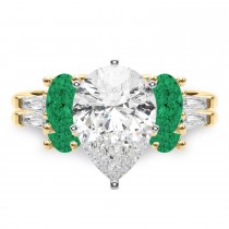 Pear Lab Grown Diamond & Oval Emerald Bridal Set 18K Yellow Gold (4.65ct)