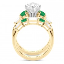 Pear Lab Grown Diamond & Oval Emerald Bridal Set 18K Yellow Gold (4.65ct)