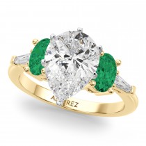 Pear Lab Grown Diamond & Oval Emerald Bridal Set 18K Yellow Gold (4.65ct)