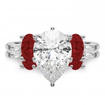 Pear Lab Grown Diamond & Oval Garnet Bridal Set 18K White Gold (4.97ct)