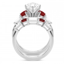 Pear Lab Grown Diamond & Oval Garnet Bridal Set 18K White Gold (4.97ct)