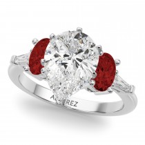 Pear Lab Grown Diamond & Oval Garnet Bridal Set 18K White Gold (4.97ct)