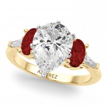Pear Lab Grown Diamond & Oval Garnet Bridal Set 18K Yellow Gold (4.97ct)