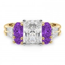 Radiant Lab Grown Diamond & Oval Amethyst Bridal Set 18K Yellow Gold (4.65ct)