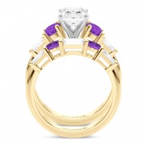 Radiant Lab Grown Diamond & Oval Amethyst Bridal Set 18K Yellow Gold (4.65ct)