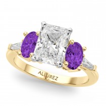 Radiant Lab Grown Diamond & Oval Amethyst Bridal Set 18K Yellow Gold (4.65ct)
