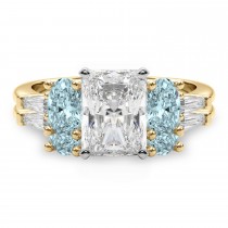 Radiant Lab Grown Diamond & Oval Aquamarine Bridal Set 14K Yellow Gold (4.65ct)