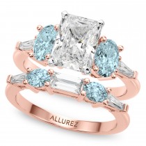 Radiant Lab Grown Diamond & Oval Aquamarine Bridal Set 18K Rose Gold (4.65ct)