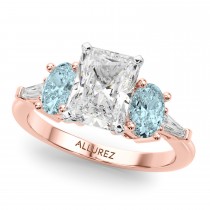 Radiant Lab Grown Diamond & Oval Aquamarine Bridal Set 18K Rose Gold (4.65ct)