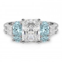 Radiant Lab Grown Diamond & Oval Aquamarine Bridal Set in Palladium (4.65ct)