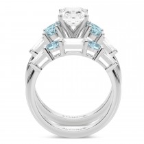 Radiant Lab Grown Diamond & Oval Aquamarine Bridal Set in Palladium (4.65ct)