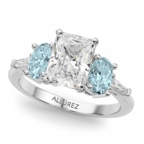 Radiant Lab Grown Diamond & Oval Aquamarine Bridal Set in Palladium (4.65ct)