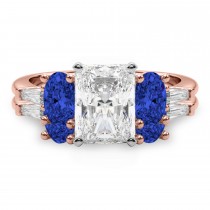 Radiant Lab Grown Diamond & Oval Blue Sapphire Bridal Set 14K Rose Gold (5.17ct)