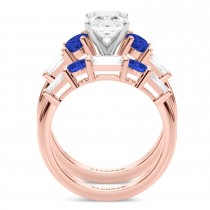 Radiant Lab Grown Diamond & Oval Blue Sapphire Bridal Set 14K Rose Gold (5.17ct)