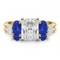 Radiant Lab Grown Diamond & Oval Blue Sapphire Bridal Set 14K Yellow Gold (5.17ct)