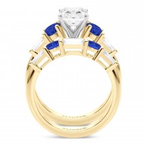 Radiant Lab Grown Diamond & Oval Blue Sapphire Bridal Set 14K Yellow Gold (5.17ct)