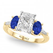 Radiant Lab Grown Diamond & Oval Blue Sapphire Bridal Set 14K Yellow Gold (5.17ct)